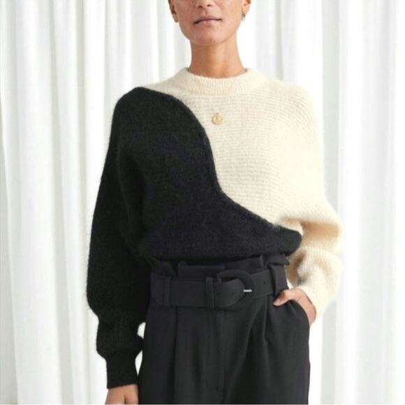 And Other Stories Yin Yang Colorblock Alpaca Wool Crew Neck Sweater Size XS - Picture 15 of 16